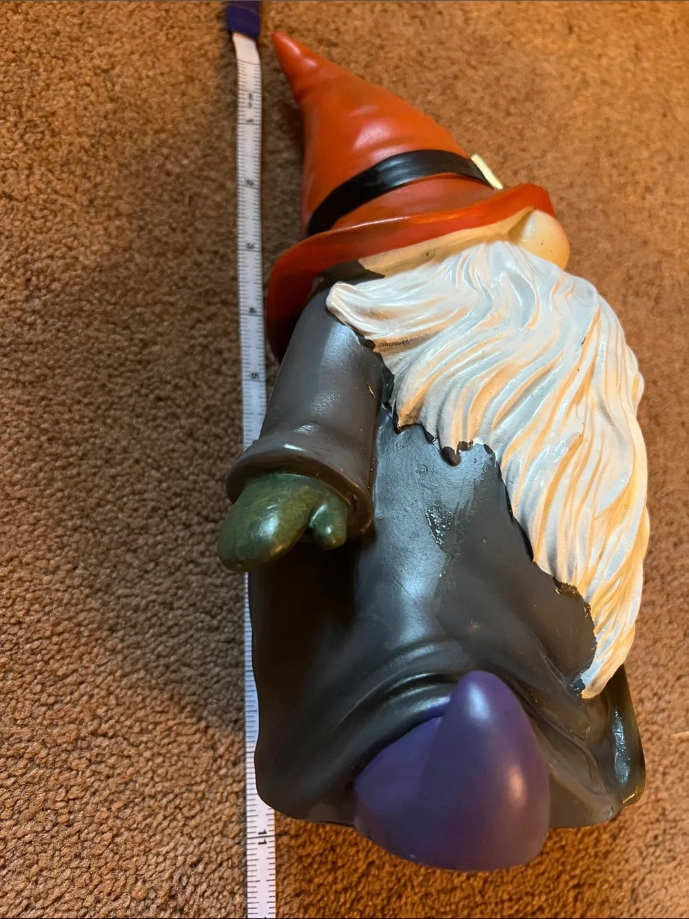 Halloween Orange Hat Gnome Figurine with Broom